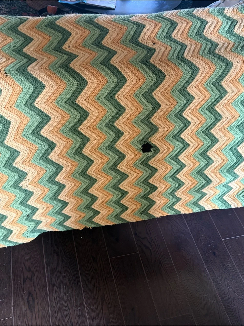 Handmade Green and Yellow Chevron Crochet Throw - Brand